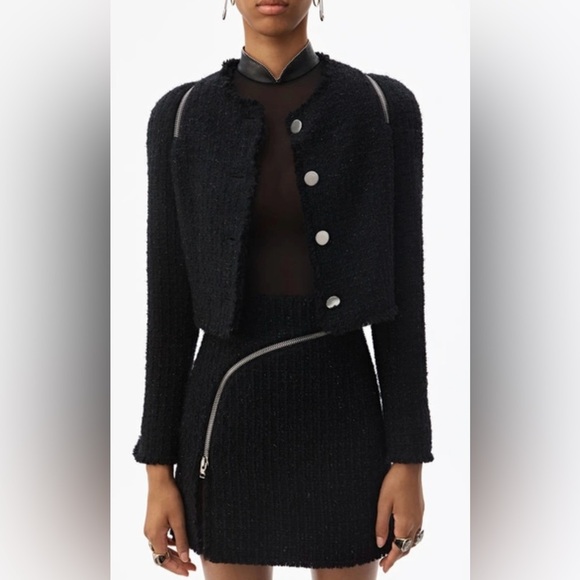 Alexander Wang Black Zipper Detail Tweed Cropped Jacket - Picture 6 of 10